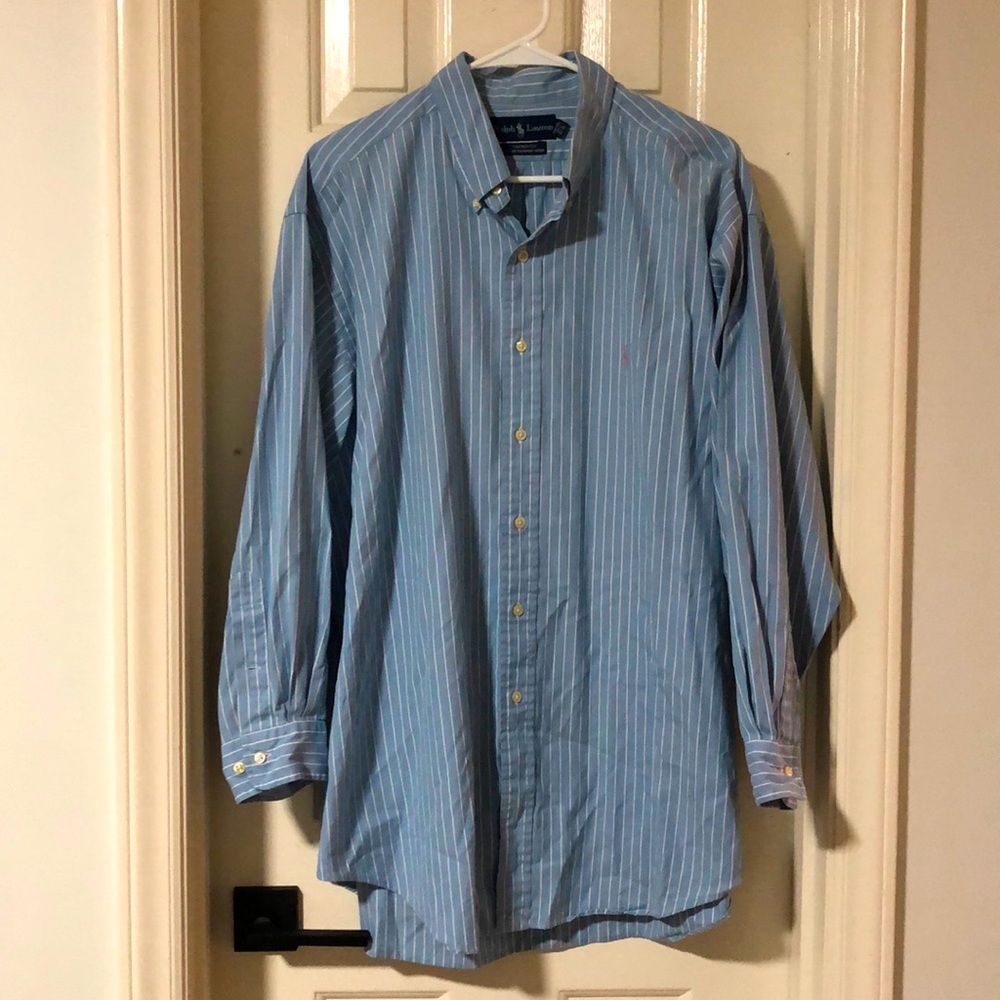 Ralph Lauren blue and white striped button down shirt